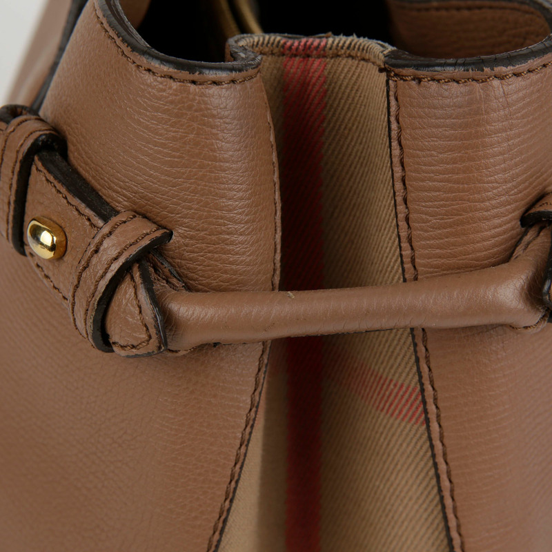 BURBERRY 中型棕色皮革 House Check Banner 手提包-3