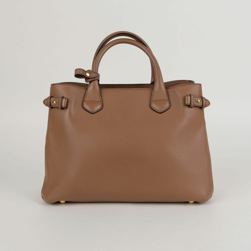 BURBERRY 中型棕色皮革 House Check Banner 手提包-4