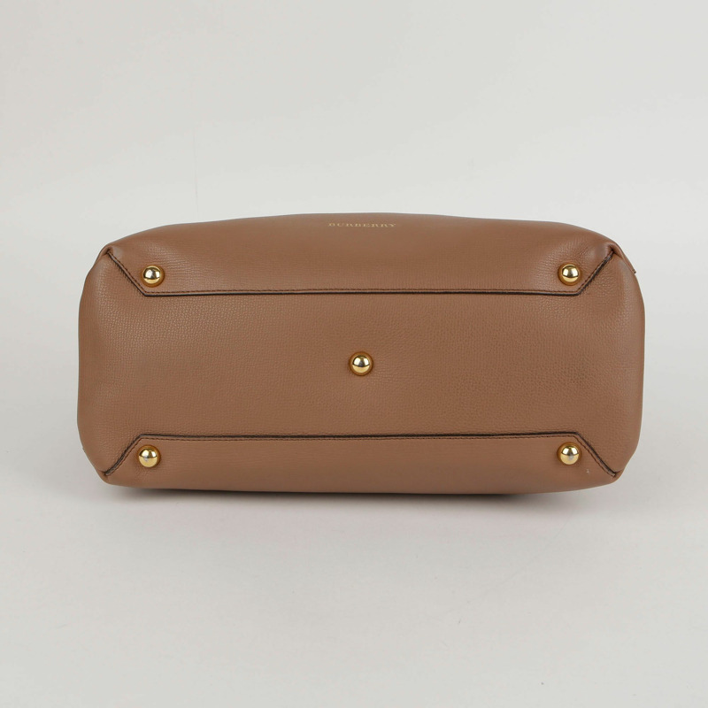 BURBERRY 中型棕色皮革 House Check Banner 手提包-5
