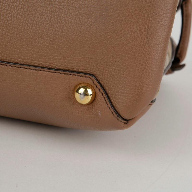 BURBERRY 中型棕色皮革 House Check Banner 手提包-6