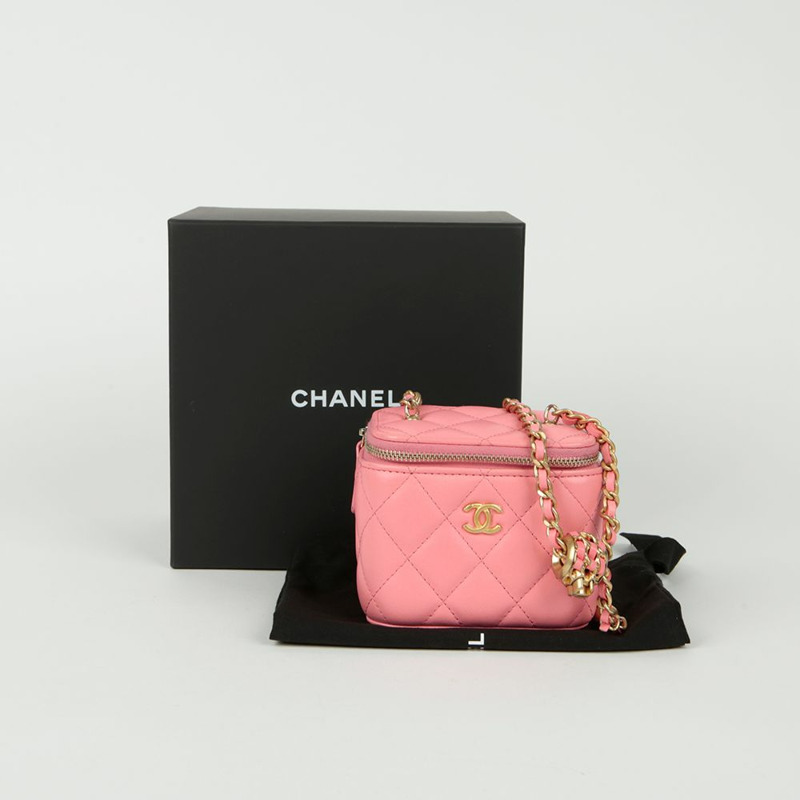 【包稅】CHANEL 粉紅羊皮金色圓球肩斜背包-0