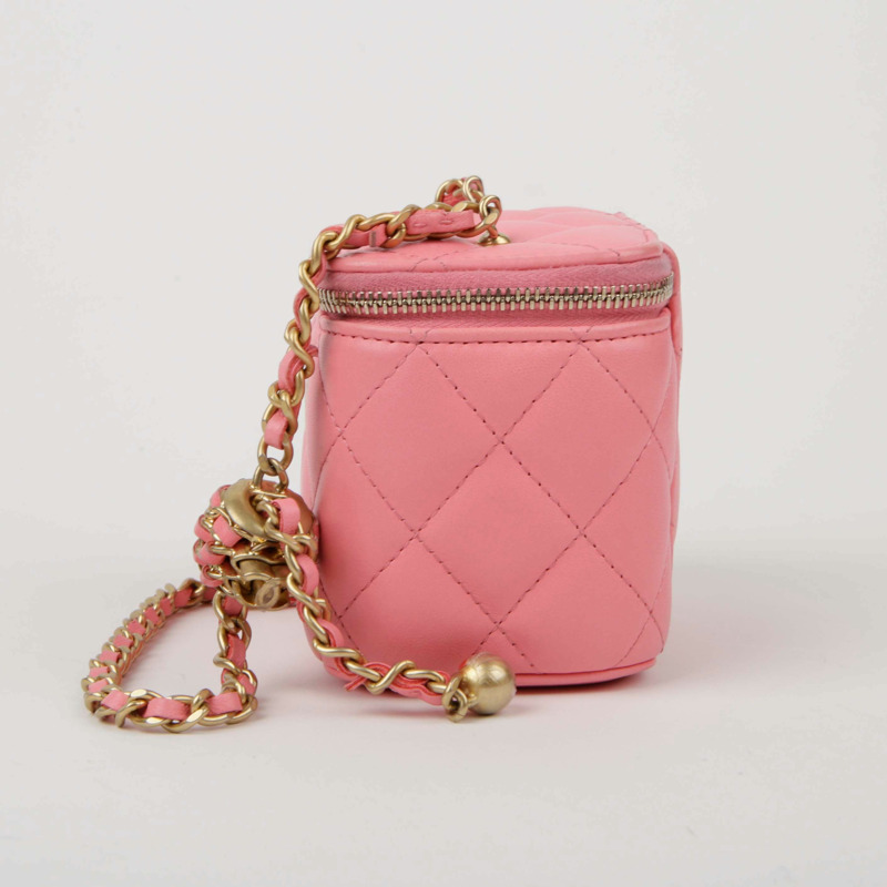 【包稅】CHANEL 粉紅羊皮金色圓球肩斜背包-1