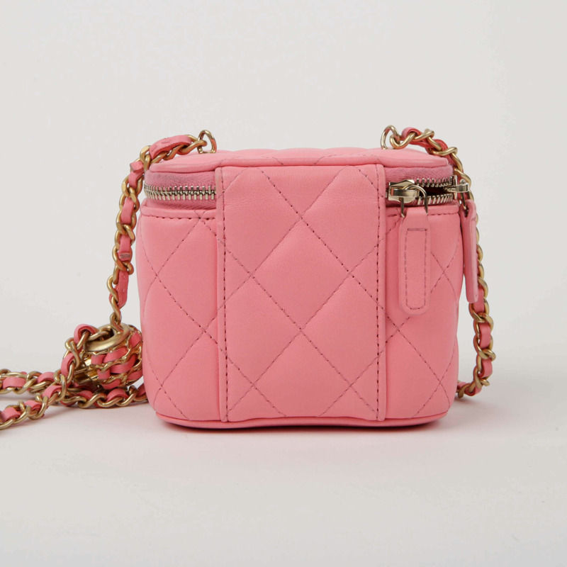【包稅】CHANEL 粉紅羊皮金色圓球肩斜背包-2