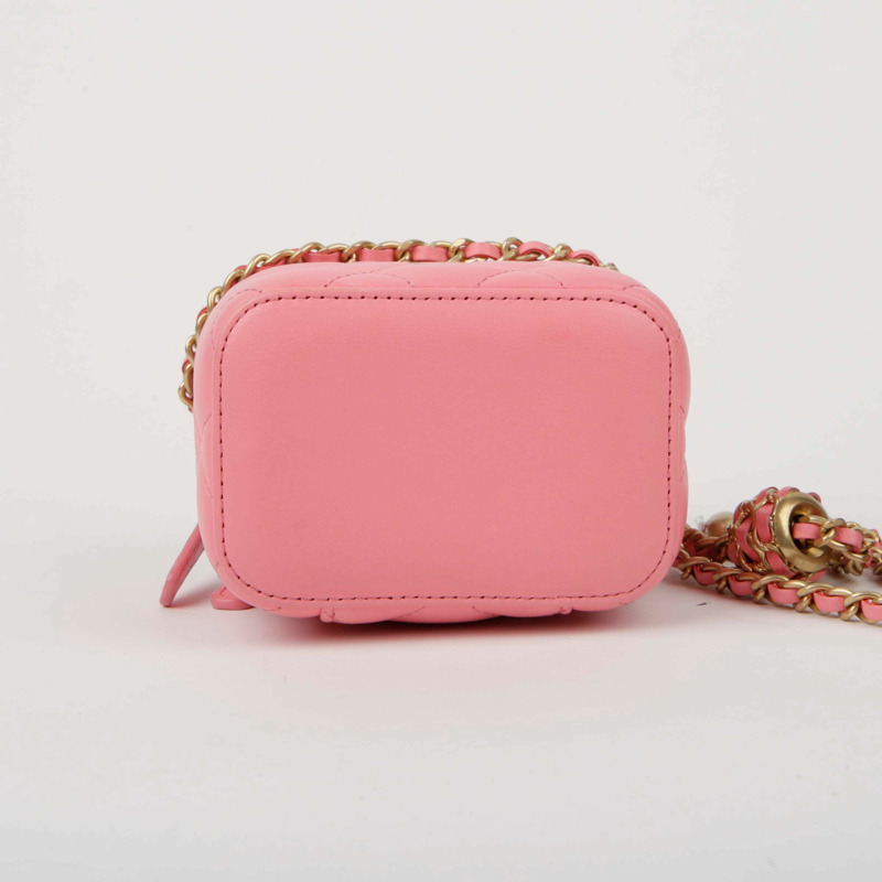 【包稅】CHANEL 粉紅羊皮金色圓球肩斜背包-3