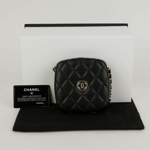 CHANEL 迷你黑色小羊皮鏈肩斜背包