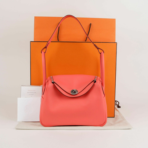 HERMES 粉紅色 Evercolor 皮革 Lindy 手提包