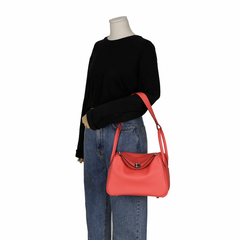 【包稅】HERMES 粉紅色 Evercolor 皮革 Lindy 手提包-5