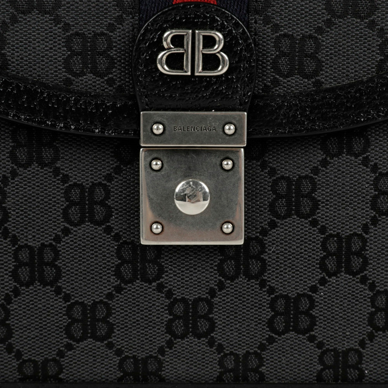 BALENCIAGA 小號黑色 BB 提花帆布 Hacker Project 頂部提把和單肩包-5