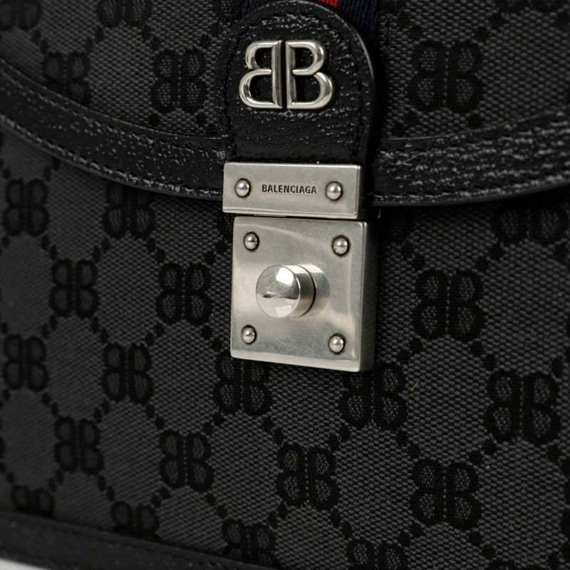 BALENCIAGA 小號黑色 BB 提花帆布 Hacker Project 頂部提把和單肩包-6