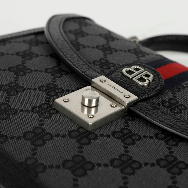 BALENCIAGA 小號黑色 BB 提花帆布 Hacker Project 頂部提把和單肩包-7