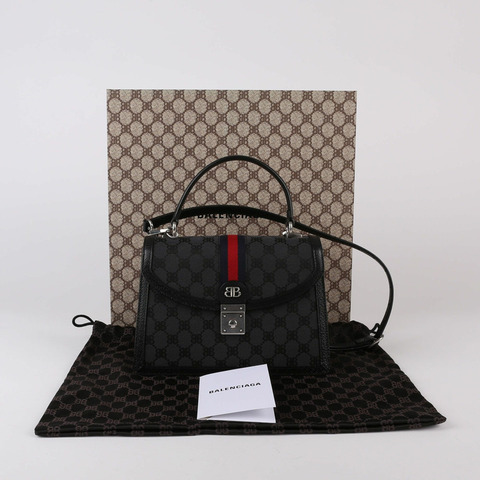 BALENCIAGA 小號黑色 BB 提花帆布 Hacker Project 手提/肩背包