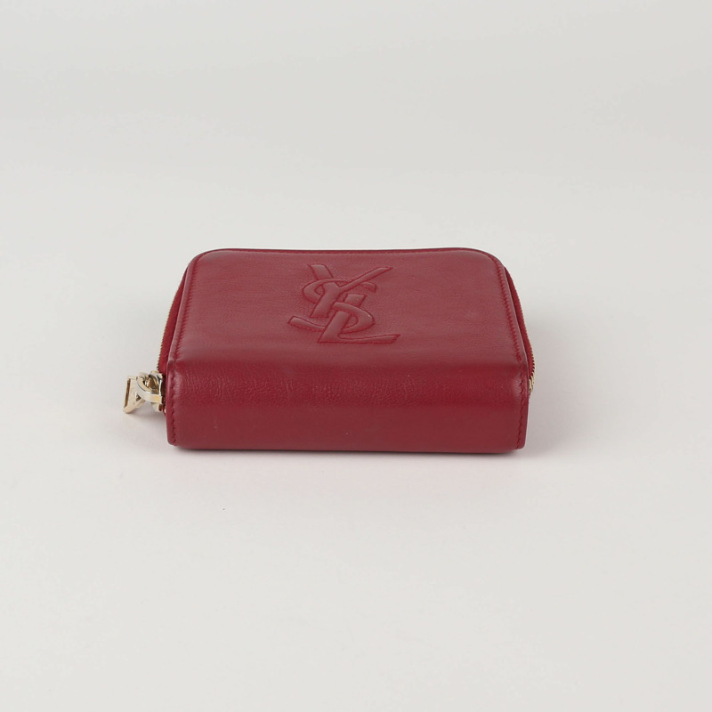 SAINT LAURENT 紅色皮革縫製標誌拉鍊錢包-4