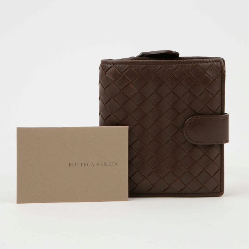 BOTTEGA VENETA Intrecciato 棕色皮革錢包-0