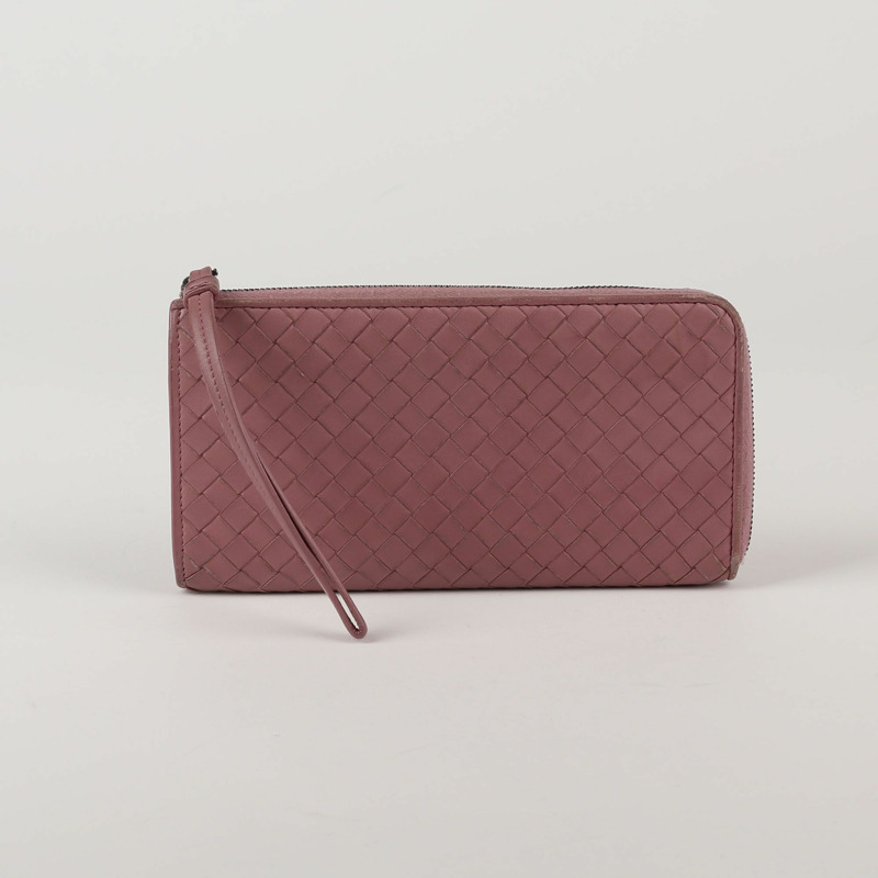 BOTTEGA VENETA 深粉色 Intrecciato 皮革長版皮夾-0