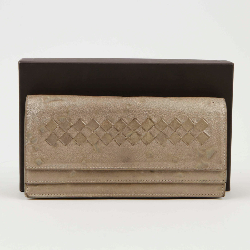 BOTTEGA VENETA 金色 Intrecciato 皮革長版皮夾-0
