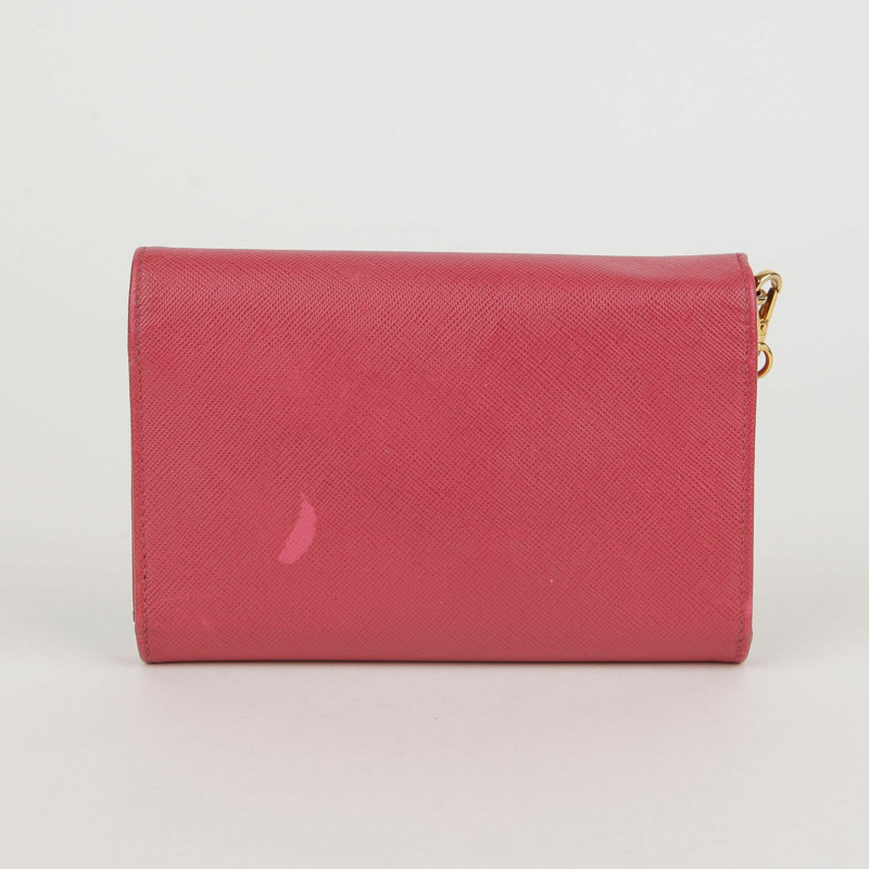 PRADA 粉紅色 Saffiano 皮革肩帶皮夾-2