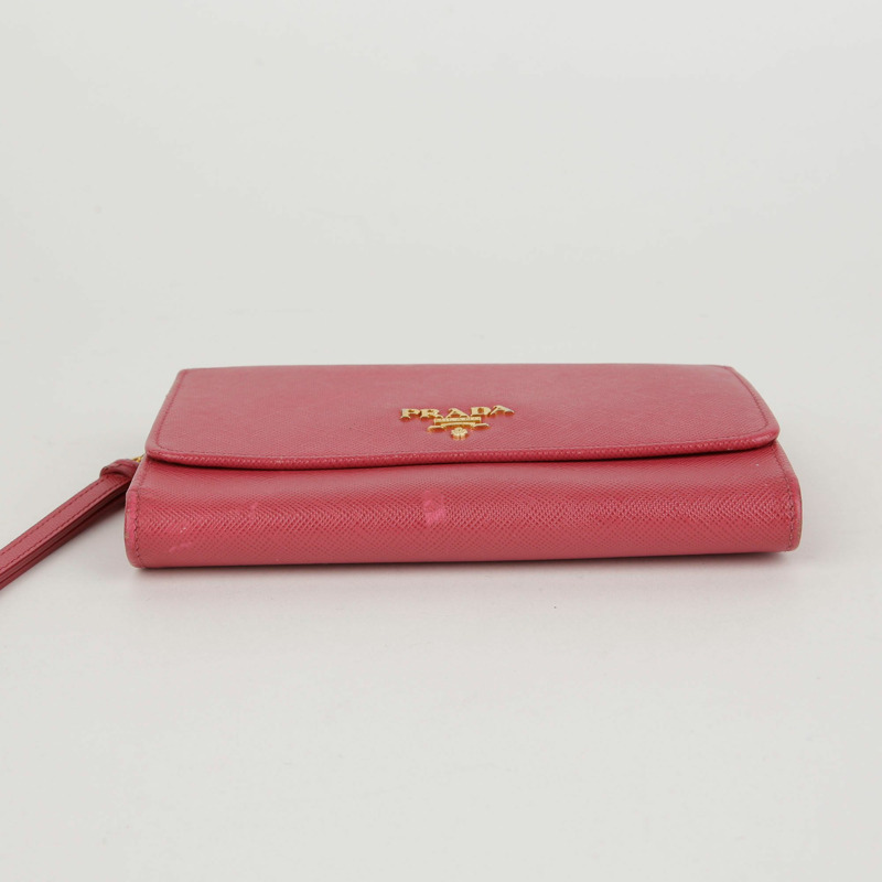 PRADA 粉紅色 Saffiano 皮革肩帶皮夾-4
