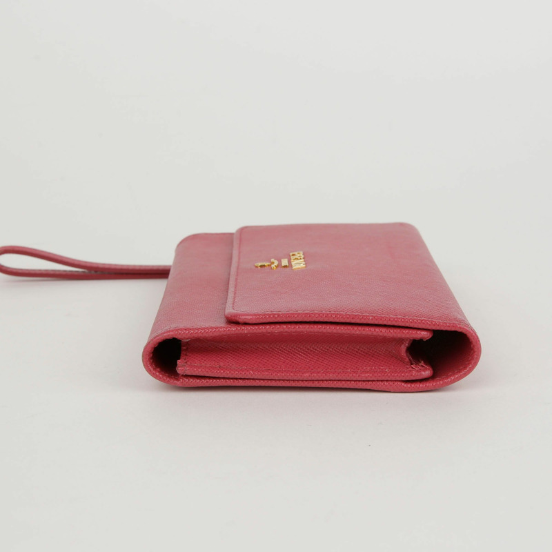 PRADA 粉紅色 Saffiano 皮革肩帶皮夾-5
