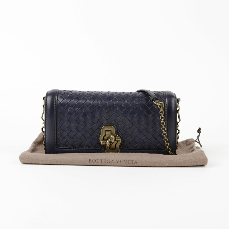 BOTTEGA VENETA 海軍藍 Intrecciato 皮革 City Knot 鏈條單肩包-0