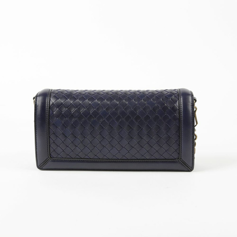 BOTTEGA VENETA 海軍藍 Intrecciato 皮革 City Knot 鏈條單肩包-1