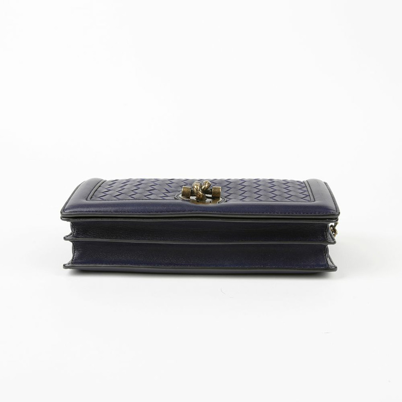 BOTTEGA VENETA 海軍藍 Intrecciato 皮革 City Knot 鏈條單肩包-3