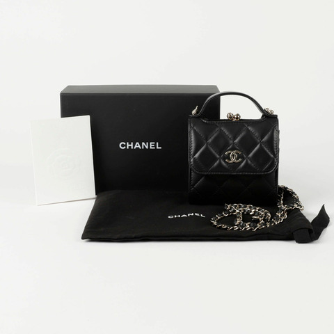 CHANEL 迷你黑色小羊皮復古手把鏈條單肩斜背包