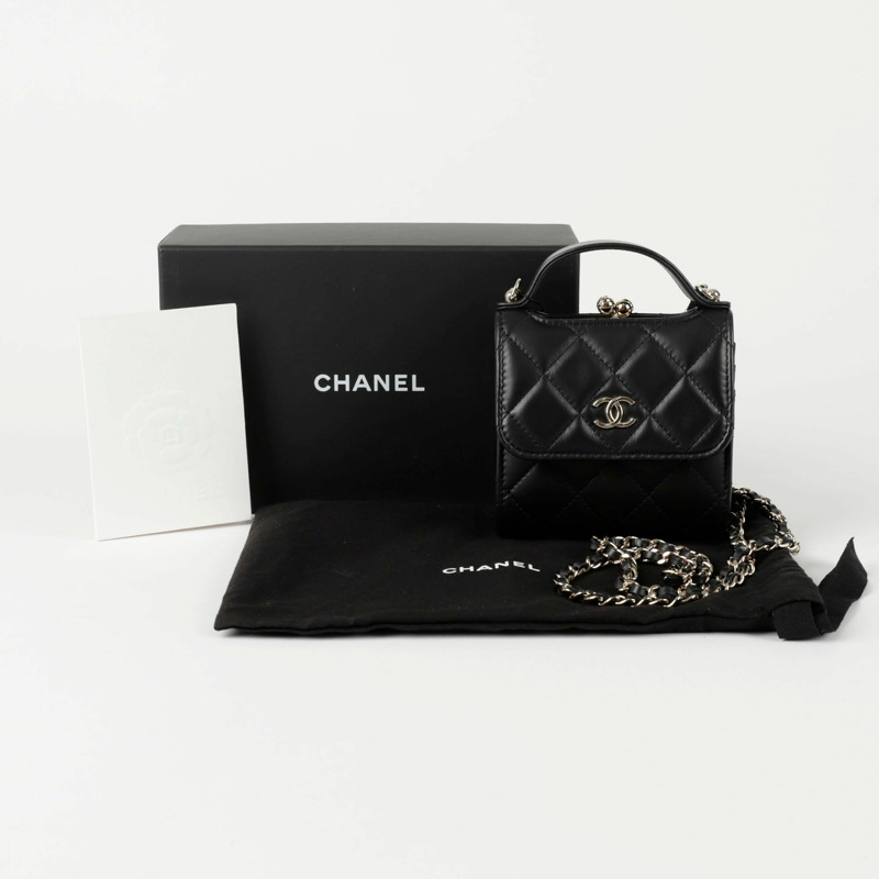CHANEL 迷你黑色小羊皮復古手把鏈條單肩斜背包-0