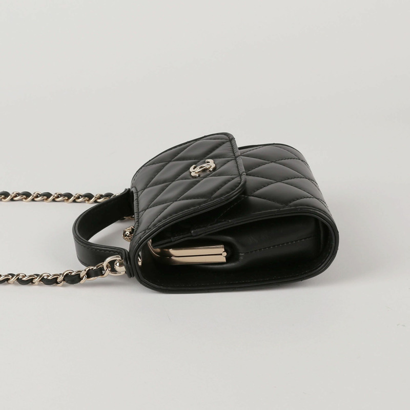 【包稅】CHANEL 迷你黑色羊皮復古手把鏈條單肩斜背包-4