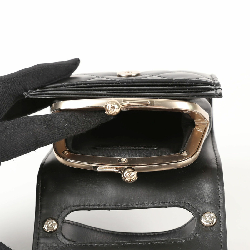 【包稅】CHANEL 迷你黑色羊皮復古手把鏈條單肩斜背包-5