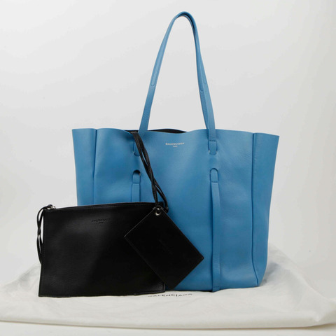 BALENCIAGA 小號藍色皮革日常購物單肩包