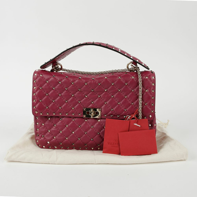 VALENTINO 勃根地紅皮革 Rockstud 手提包和單肩包-0
