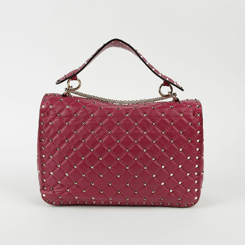 VALENTINO 勃根地紅皮革 Rockstud 手提包和單肩包-1