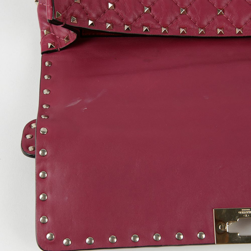 VALENTINO 勃根地紅皮革 Rockstud 手提包和單肩包-4