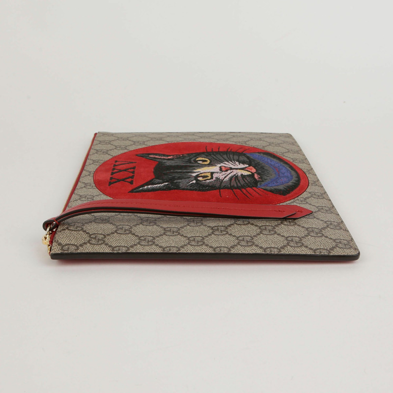 GUCCI GG Supreme 帆布神秘貓刺繡手拿包-2