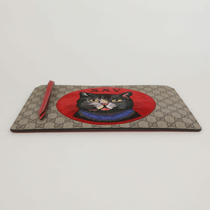 GUCCI GG Supreme 帆布神秘貓刺繡手拿包-3