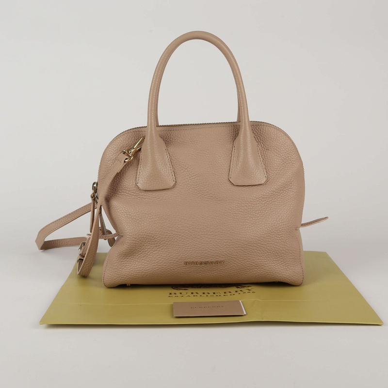 BURBERRY 小號米色粒面皮革 Greenwood 保齡球手提包和單肩包-0