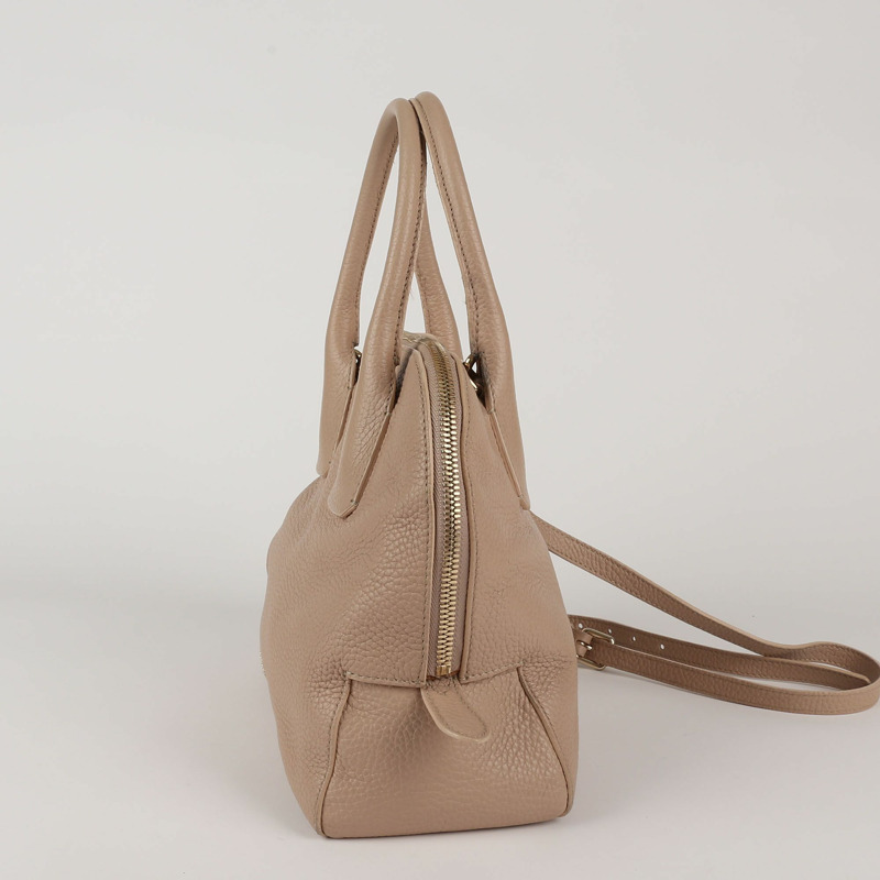BURBERRY 小號米色粒面皮革 Greenwood 保齡球手提包和單肩包-4