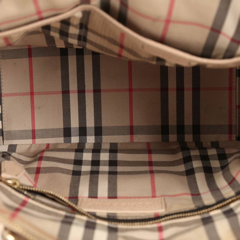 BURBERRY 小號米色粒面皮革 Greenwood 保齡球手提包和單肩包-9