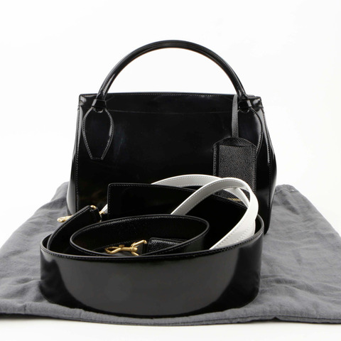 THOM BROWNE 大型黑色皮革三帶手提/單肩包 3001