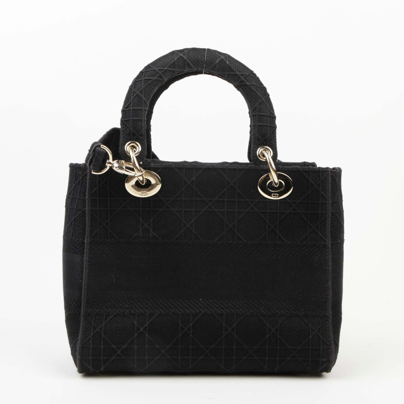 DIOR 中型黑色藤格紋刺繡 Lady Dior Light 托特包和單肩包-2
