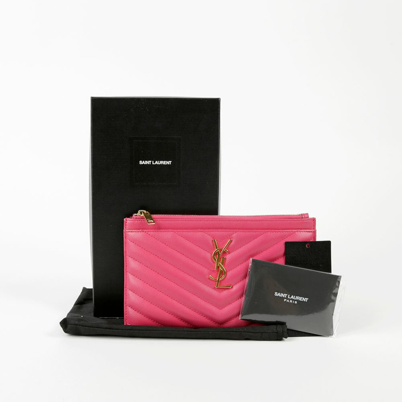 SAINT LAURENT 粉紅色 Grand Poudre 皮革 Bill 手拿包-0