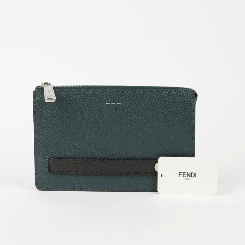 FENDI 綠色皮革手拿包-0