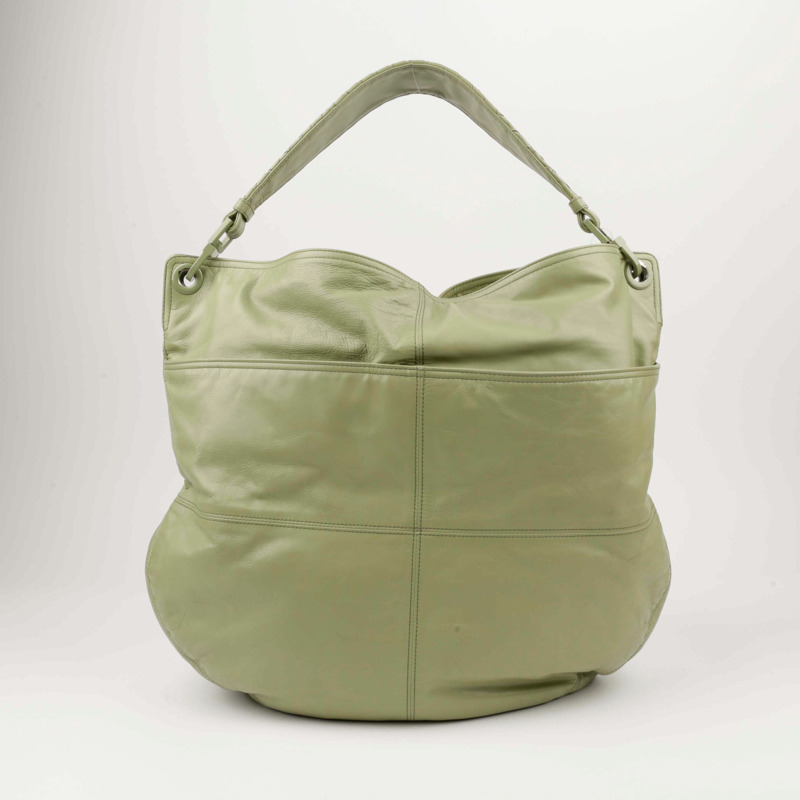BOTTEGA VENETA 綠色 Intrecciato Handle 褶皺皮革 Hobo 單肩包-0