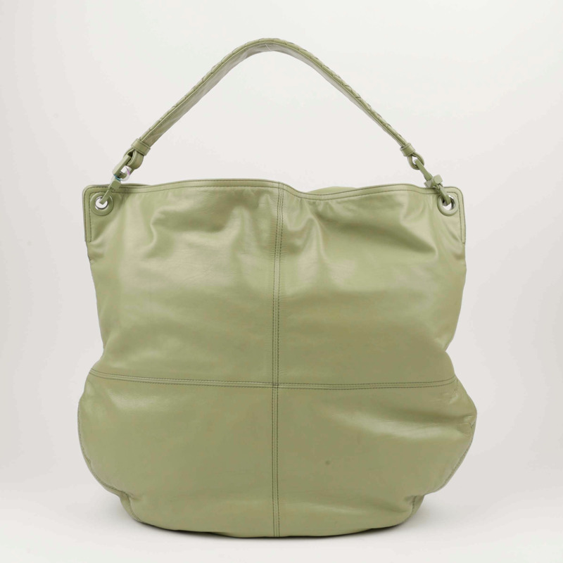 BOTTEGA VENETA 綠色 Intrecciato Handle 褶皺皮革 Hobo 單肩包-2