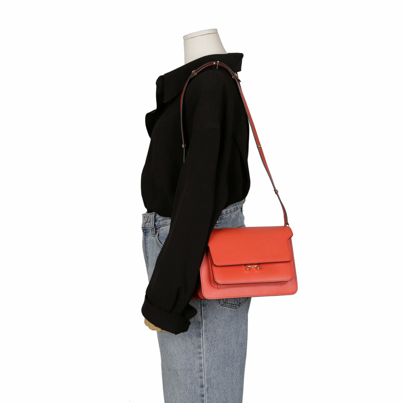 MARNI 中型橙色 Saffiano 皮革 Trunk 單背包和斜背包-6