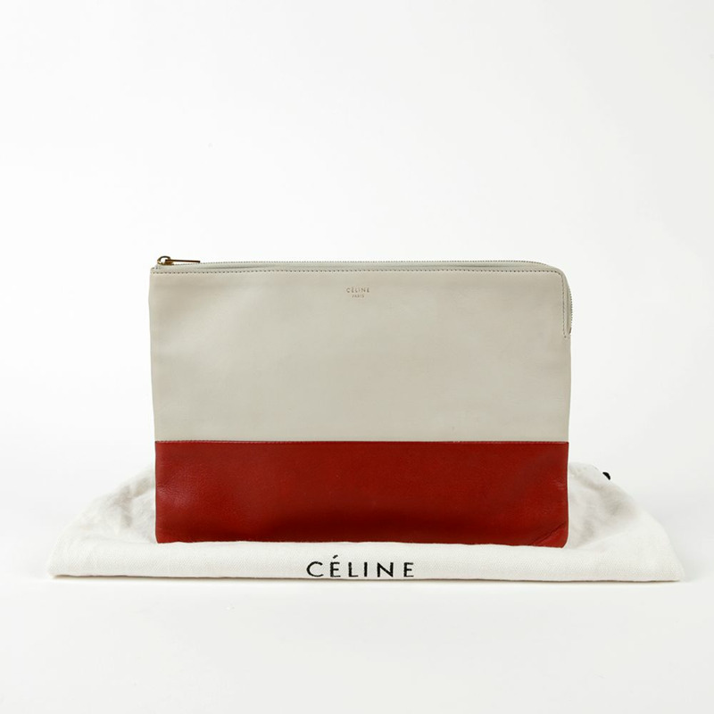 CELINE 淺灰紅皮革雙色手拿包-0