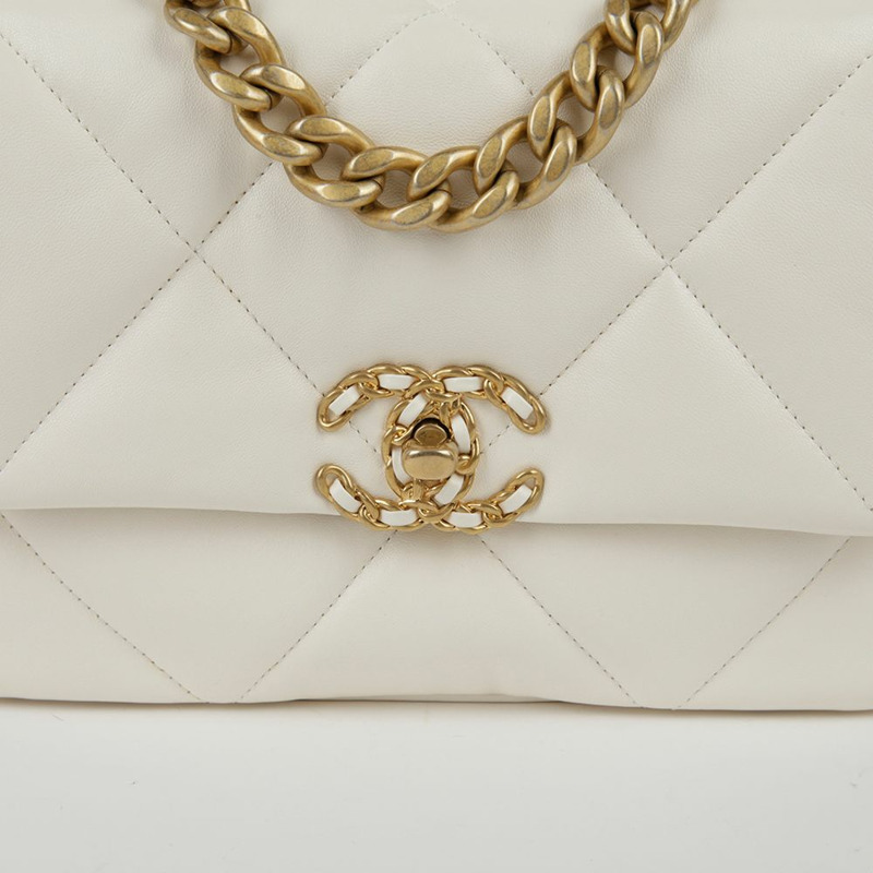 CHANEL 白色皮革 19 瓣鏈單肩斜背包-2