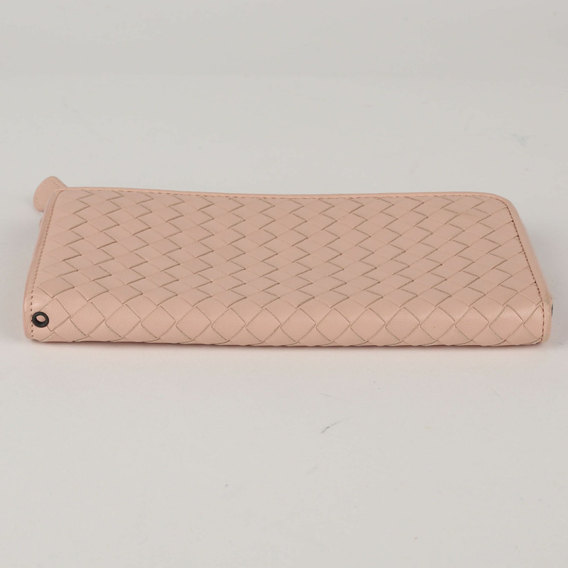BOTTEGA VENETA 粉紅色 Intrecciato 皮革拉鍊長版錢包-5