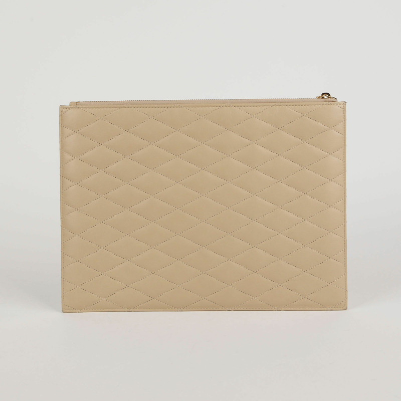 SAINT LAURENT 米色絎縫皮革 iPad 袋-1