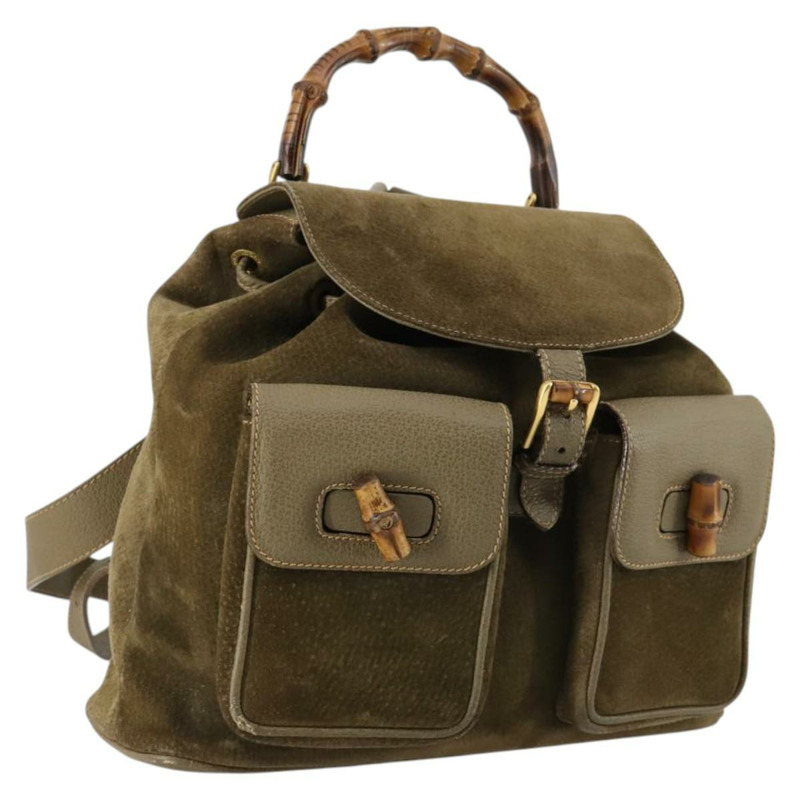 【日本直送】GUCCI 竹子背包 絨面革 卡其色 金色 003 2058 0016 正品 th6322-0
